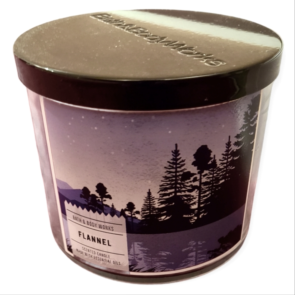 Bath & Body Works Flannel Scented 3 Wick Jar Candle Winter Forest Woodland Trees